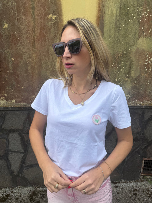 T SHIRT FIORE ROSA
