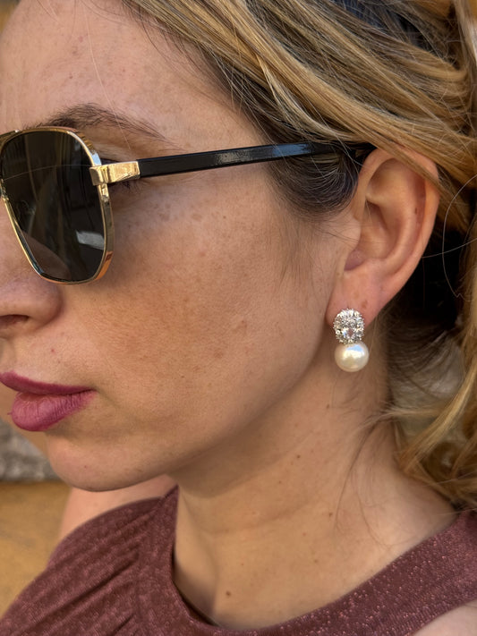 ORECCHINI STRASS E PERLINE