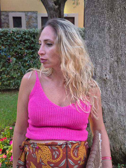 TOP IN FILO ROSA FUXIA