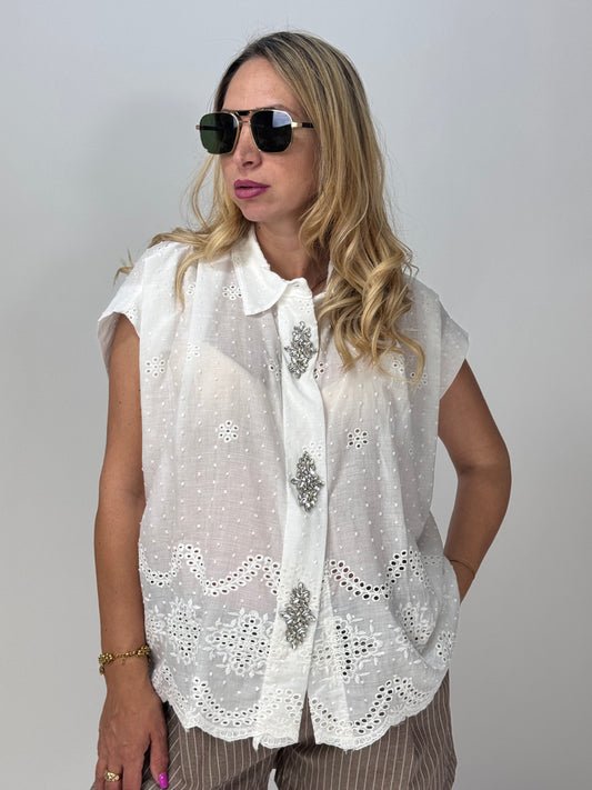 CAMICIA PIZZO E STRASS
