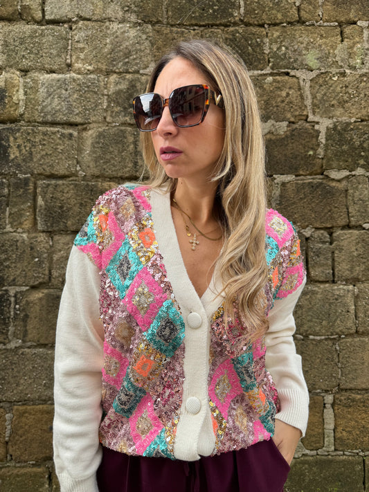 CARDIGAN ROMBI PAILLETTES