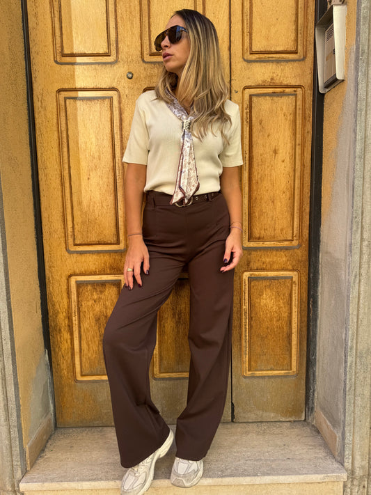 PANTALONE PALAZZO PUNTO MILANO CHOCO