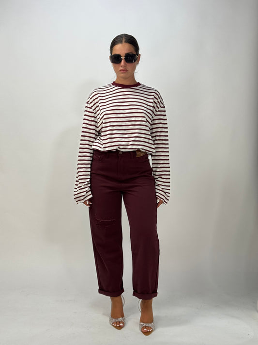 MAGLIA ARIELLE RIGHE BORDEAUX