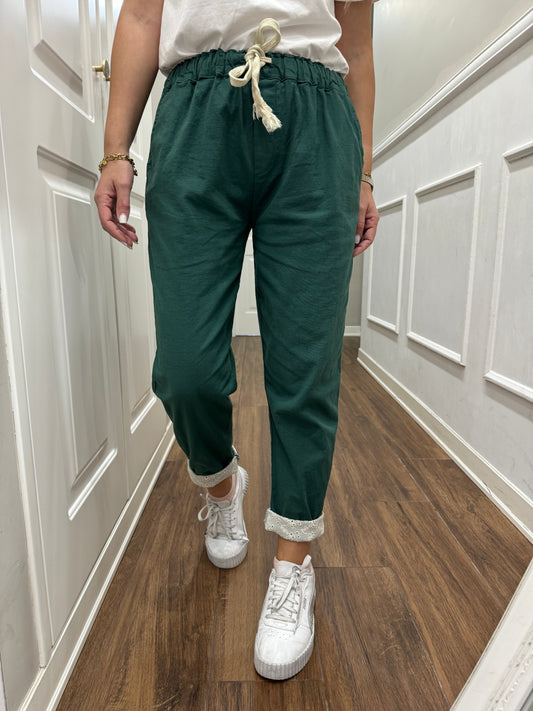 PANTALONE COTONE E PIZZO SANGALLO VERDE