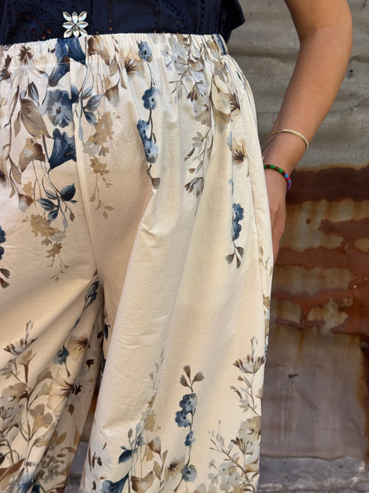 PANTALONE FIORELLINI BLU