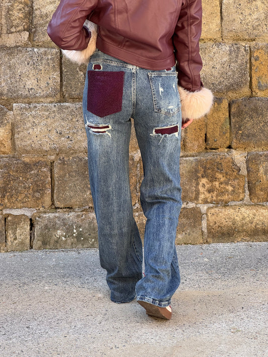 JEANS KAYLA TASCA STRASS BORDEAUX