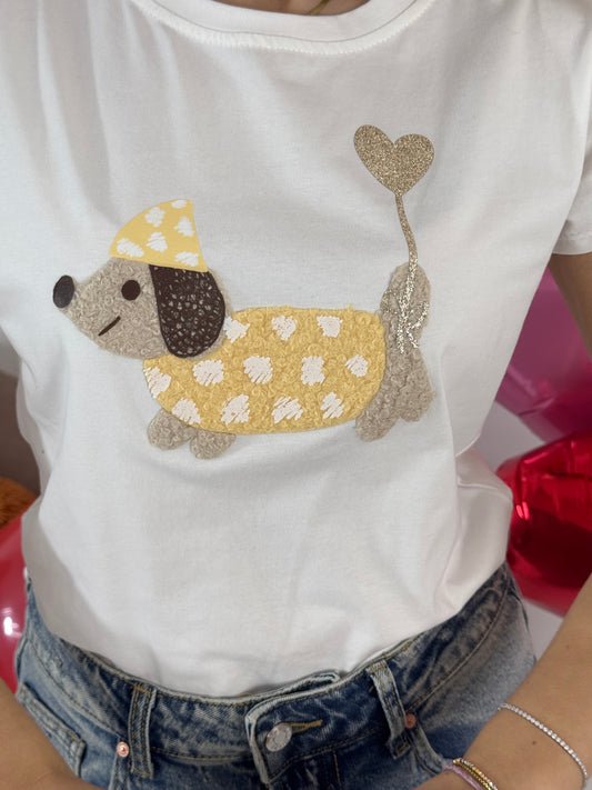 T SHIRT BASSOTTO GIALLO