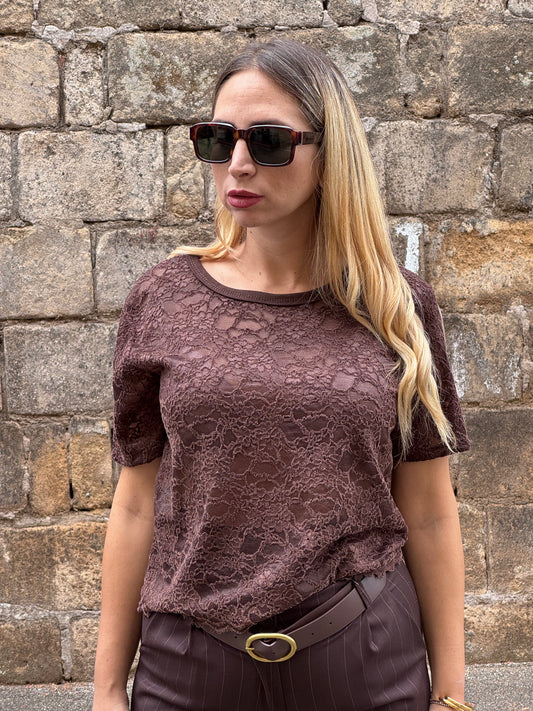 T-SHIRT IN PIZZO CHOCO