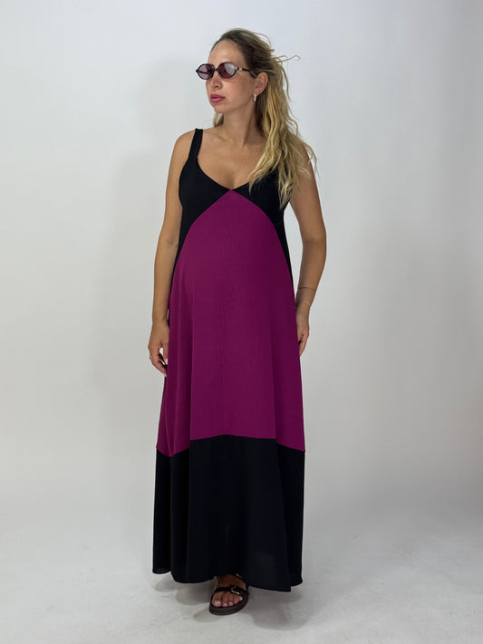 VESTITO BICOLORE NERO/MAGENTA