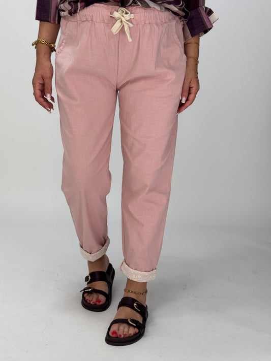 PANTALONE COTONE E PIZZO SANGALLO ROSA