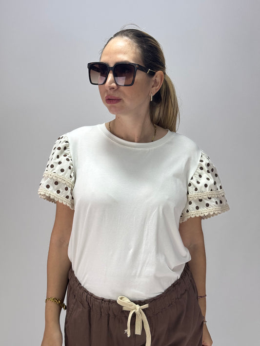 T-SHIRT MANICHE POIS CHOCO