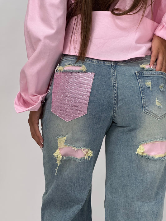 JEANS MIREA BRILLANTINI ROSA
