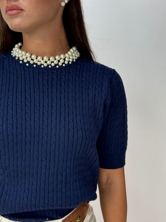MAGLIONCINO TRAMA TRECCE BLU