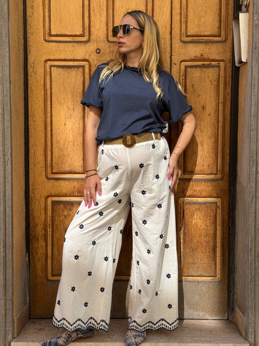 PANTALONE FIORELLINI BLU IRMA