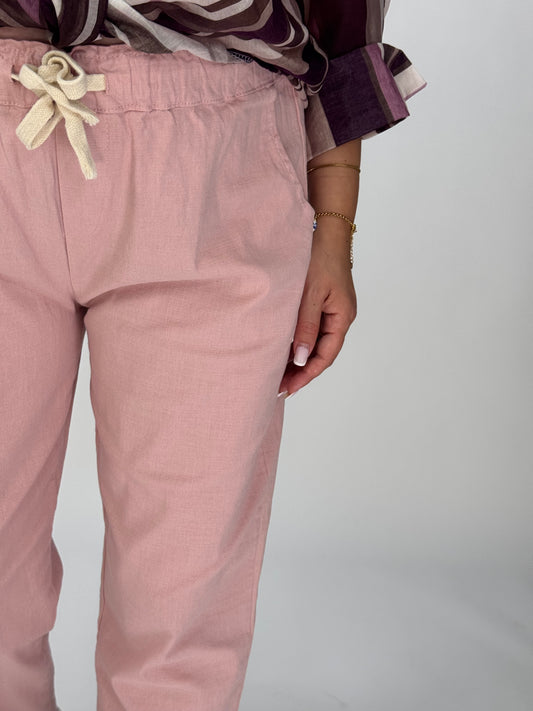 PANTALONE COTONE E PIZZO SANGALLO ROSA