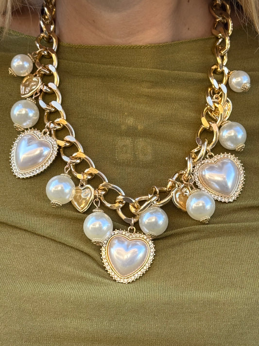 COLLANA CUORI PERLATI
