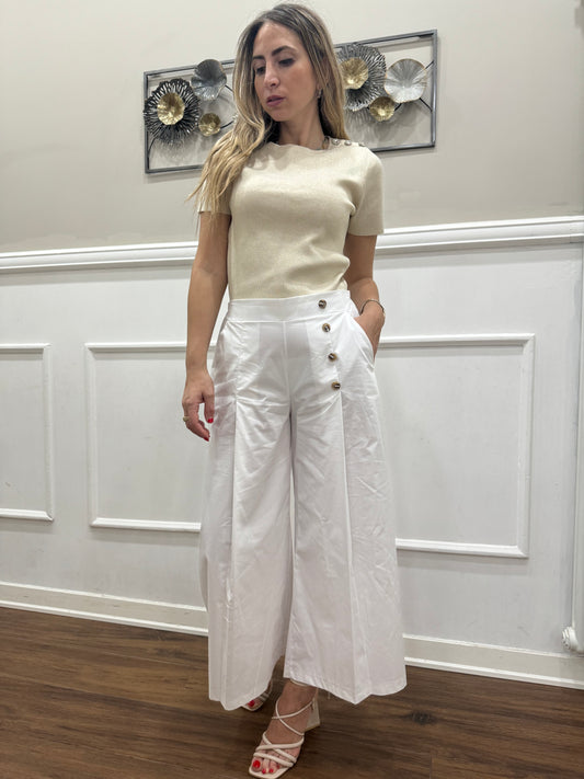 PANTALONE GAUCHO BOTTONI LATERALI BIANCO