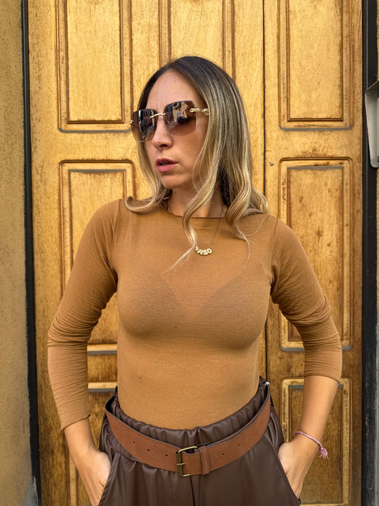 MAGLIETTINA MISTO CASHMERE CAMMELLO