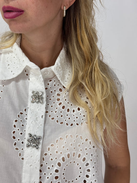 CAMICIA BIANCA PIZZO E STRASS