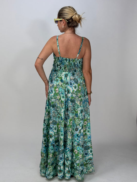 VESTITO MILLEFIORI VERDE MARINO