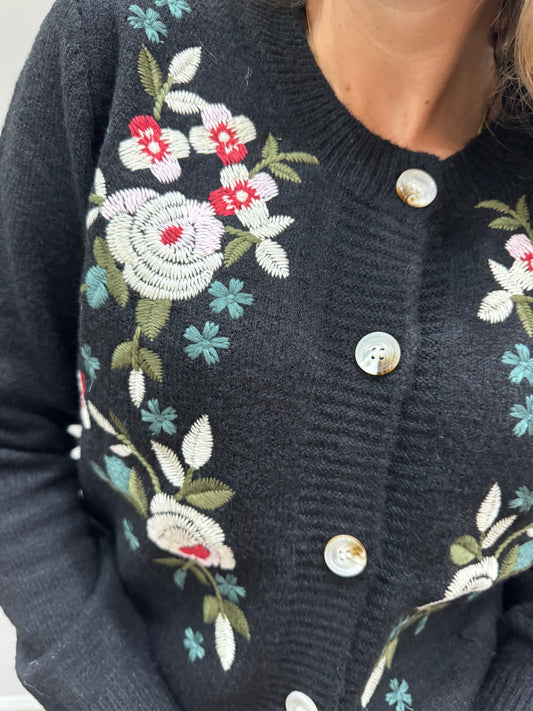 CARDIGAN FIORI RICAMATI-NERO