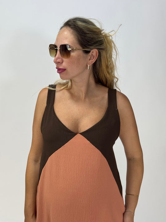 VESTITO BICOLORE CHOCO/SALMONE