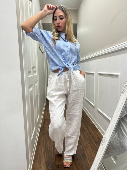 CAMICIA RIGHE E RICAMI COLORATI