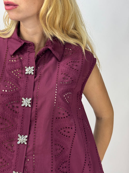 CAMICIA BORDEAUX PIZZO E STRASS