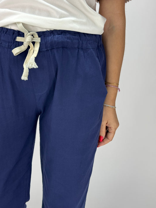 PANTALONE COTONE E PIZZO SANGALLO BLU