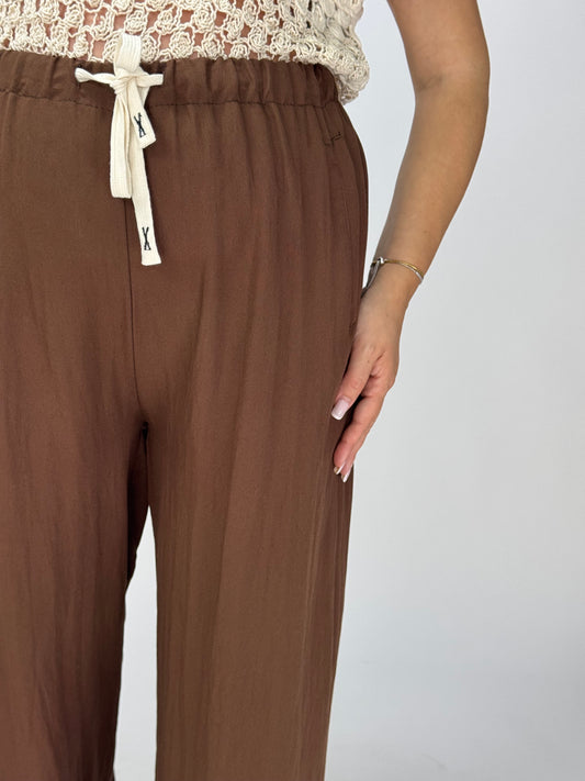 PANTALONE EFFETTO LINO CHOCO