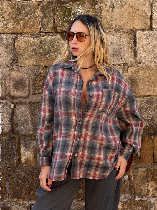 CAMICIA QUADRI FRANGE BORDEAUX