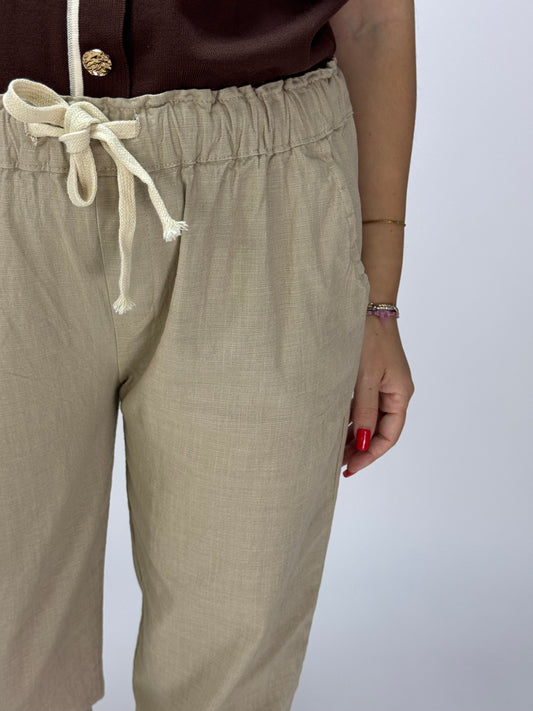 PANTALONE COTONE E PIZZO SANGALLO BEIGE