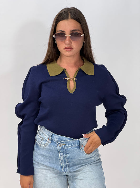 MAGLIONCINO SCOLLO A V BLU