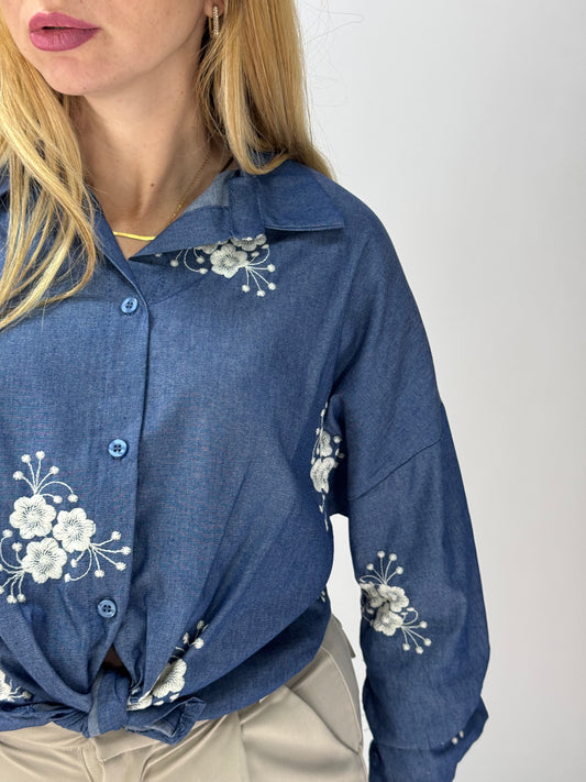 CAMICIA BLU RICAMI