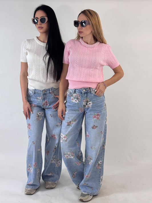 JEANS SERENITY FIORI ROSA