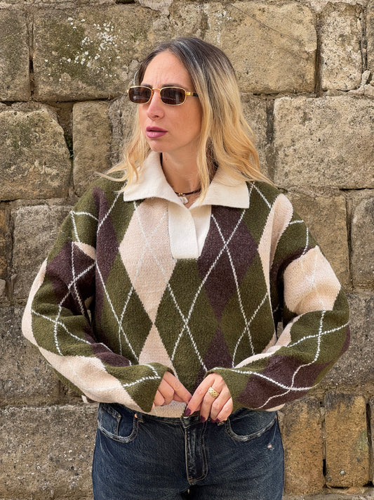 MAGLIONE NIKITA ROMBI VERDI