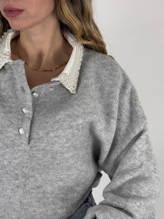 MAGLIONCINO COLLETTO DI PERLINE GRIGIO