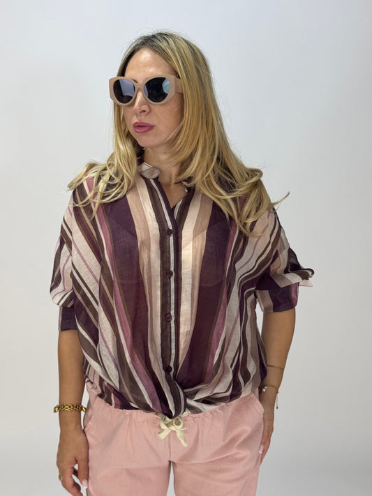 CAMICIA RIGHE PRUGNA