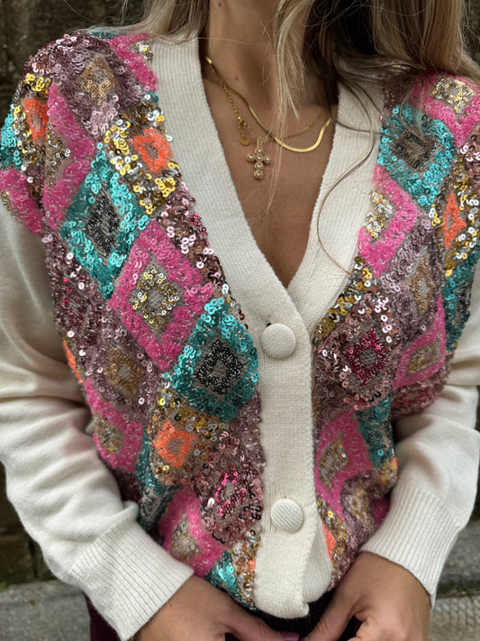 CARDIGAN ROMBI PAILLETTES