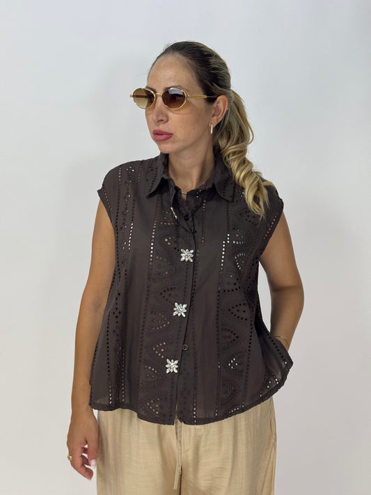 CAMICIA CHOCO PIZZO E STRASS