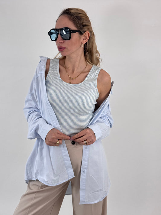 CAMICIA + CANOTTA A RIGHE AZZURRA
