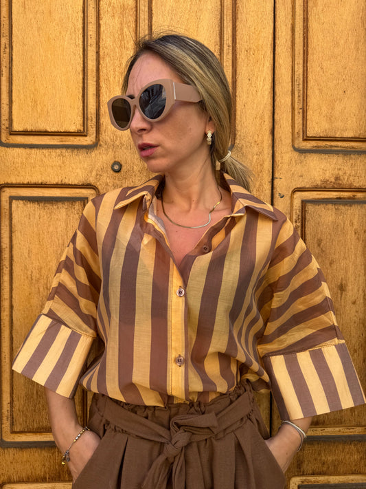 CAMICIA TENCEL RIGHE GIALLE