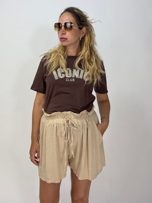 PANTALONCINO HOLLY EFFETTO LINO BEIGE