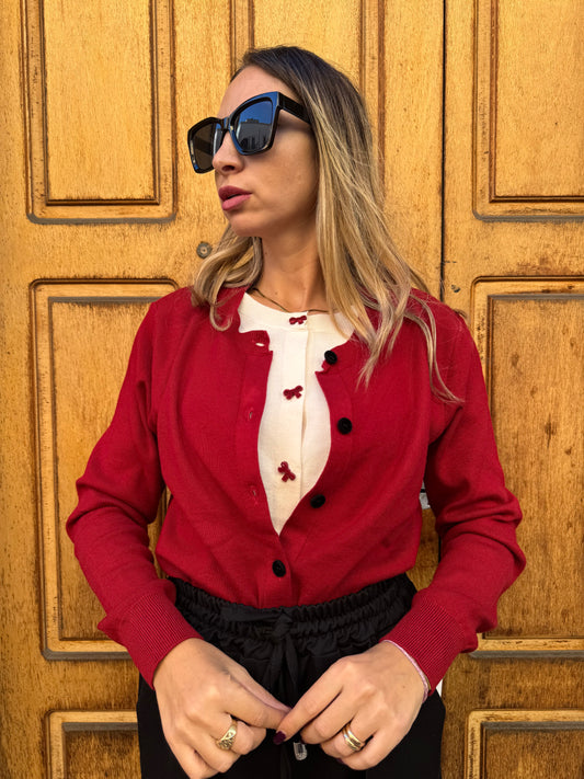 CARDIGAN FIOCCHI VELLUTO BORDEAUX
