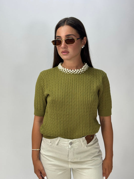 MAGLIONCINO TRAMA TRECCE VERDE ACIDO