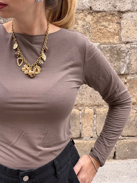 MAGLIETTINA MISTO CASHMERE TORTORA