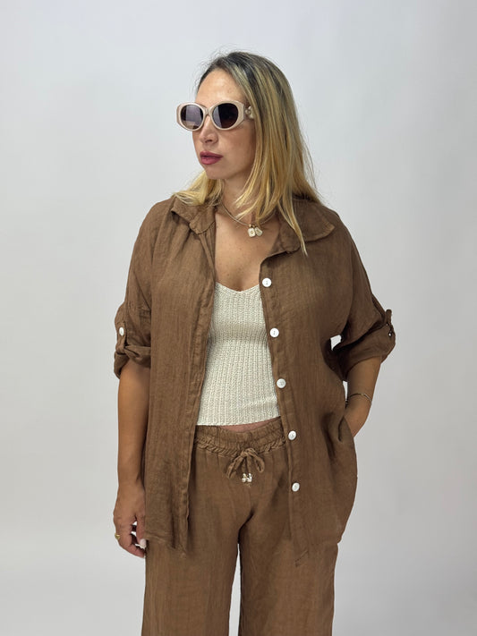 COORDINATO 100% LINO CHOCO
