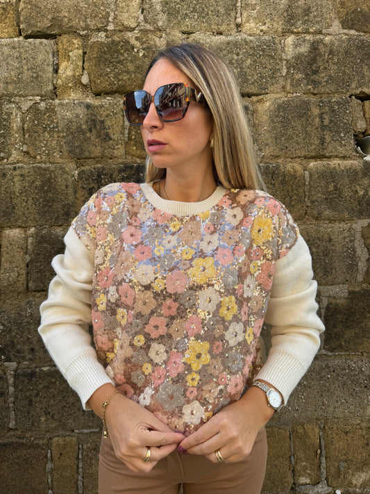 MAGLIONE FIORI D'AUTUNNO BURRO