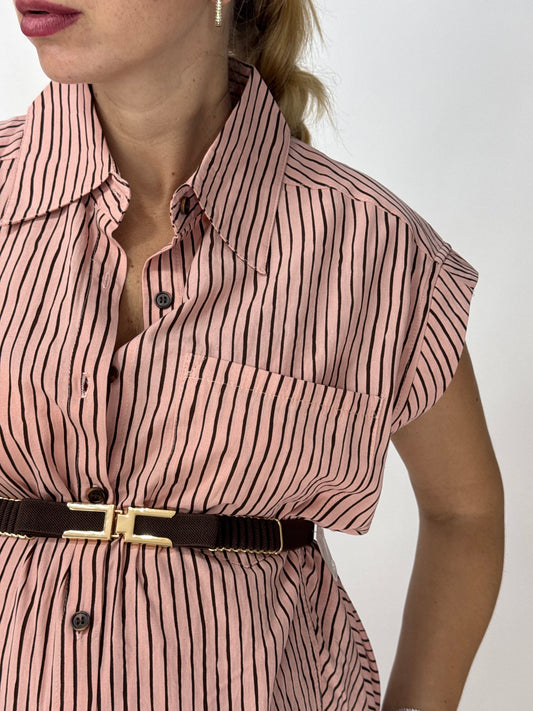 CHEMISIER ROSA RIGHE CHOCO