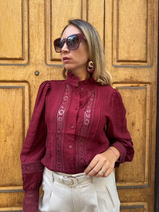 CAMICIA RICAMI BORDEAUX